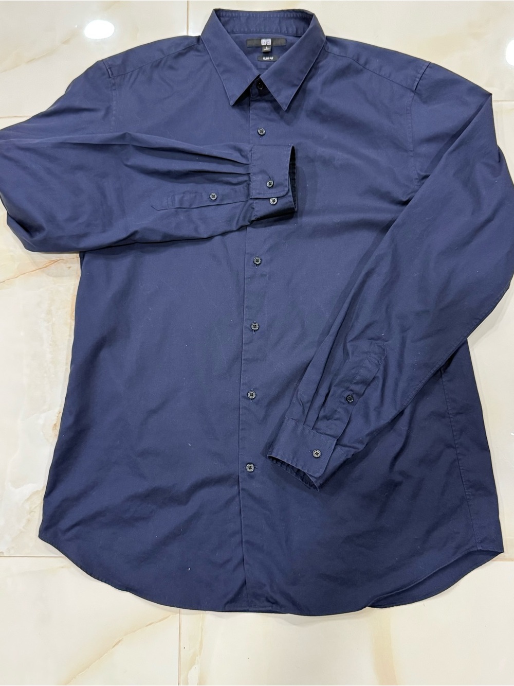 Uniqlo Men's Dark Blue Long-Sleeve Dress Shirt